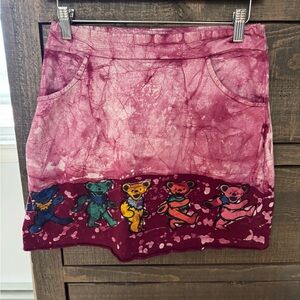 Grateful Dead Pink Tie-Dye Mini Skirt with Multicolor Dancing Bears